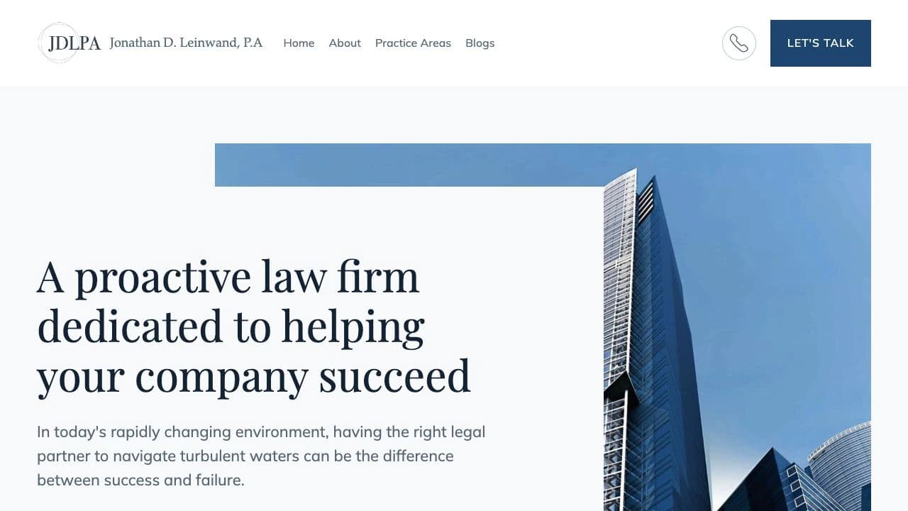 JDLPA homepage introducing the law firm with practice-area and contact navigation