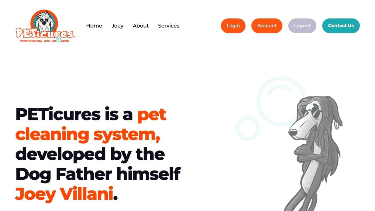 Peticures homepage introducing Joey Villani’s pet cleaning services