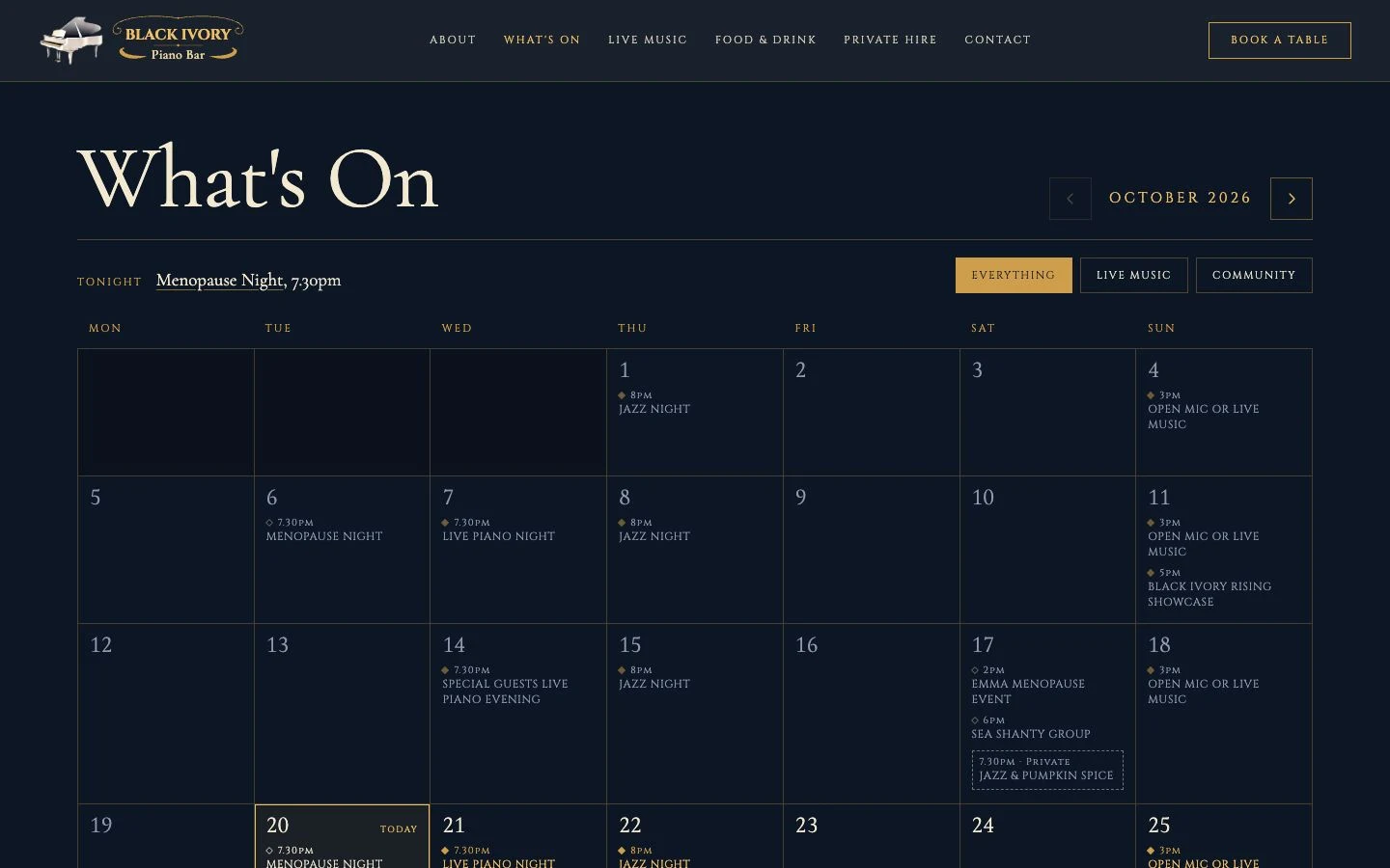 The events calendar — captured from the project's public website