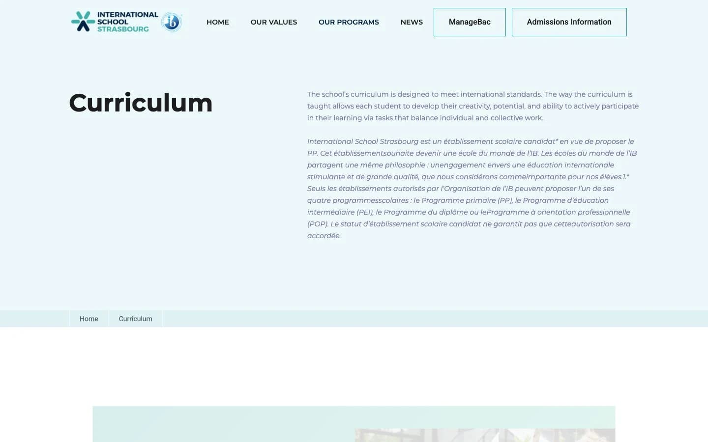 Curriculum and programs — captured from the project's public website