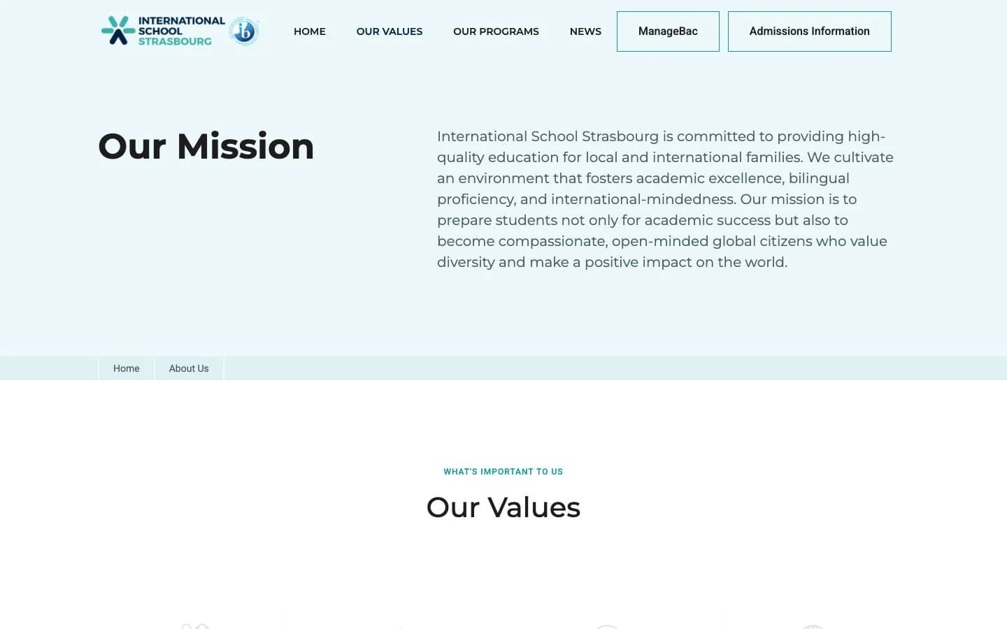 The school’s mission — captured from the project's public website